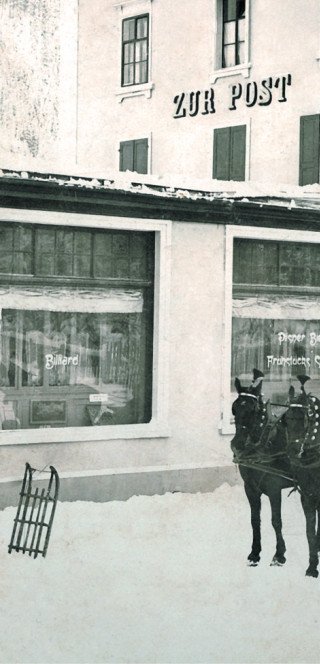 Morosani History The old facade of the Morosani "Posthotel" in Davos